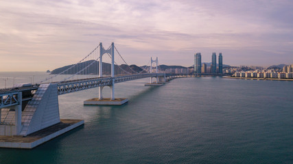 Aerial view of Gwangan Bridge in Busan City,South Korea