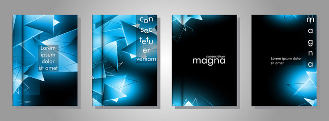 set the book cover the background of the light Triangle. Abstract composition of 3D triangles. Modern geometric blue backgrounds isolated black