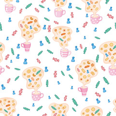 seamless pattern  tea time and sweets
