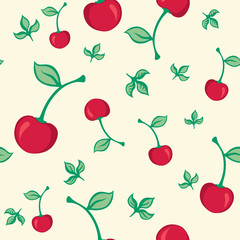 seamless pattern of cherries and leaves on a white background