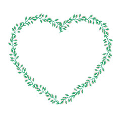 Heart frame with leaves on a white background