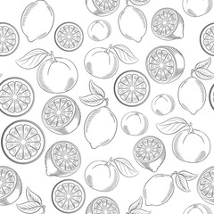 Black and white citrus seamless pattern