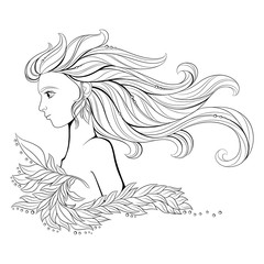 Black and white girl. Illustration coloring