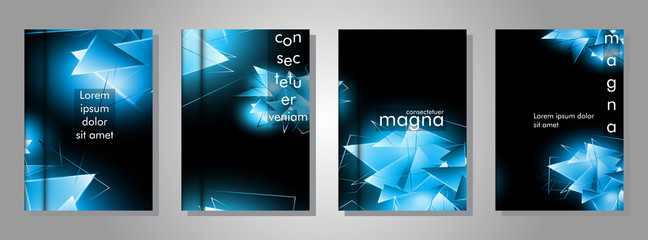 set the book cover the background of the light Triangle. Abstract composition of 3D triangles. Modern geometric blue backgrounds isolated black