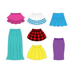 set of skirts for girls on white background