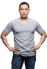 Fototapeta premium Grey top dry on asian model for mockup template