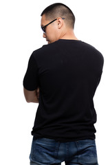 Black v-neck tshirt on asian model