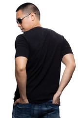 Black v-neck tshirt on asian model