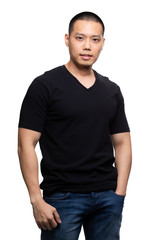 Black v-neck tshirt on asian model