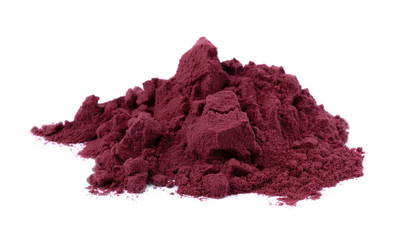 Pile of acai powder on white background