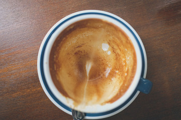 Top of empty cup of coffee on wooden table
