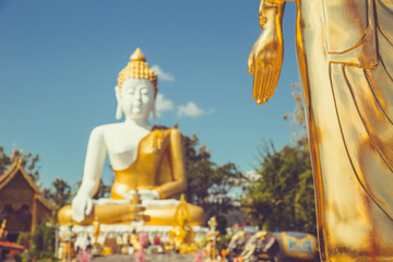 Fototapeta premium Buddha statue outdoor in Thai temple vintage color tone travel landmark in Doi kham Chiangmai