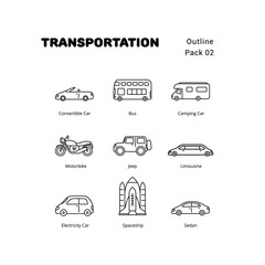 Transportation elements outline icons style