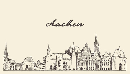 Aachen skyline North Rhine Westphalia Germany draw