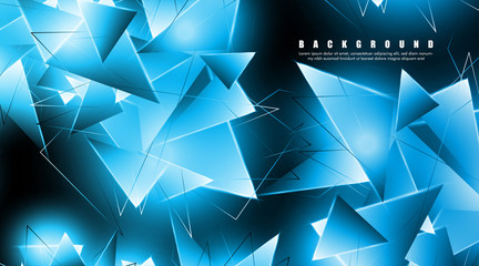 abstract background with glowing blue triangles that overlap. isolated black background. vector illustration of eps 10