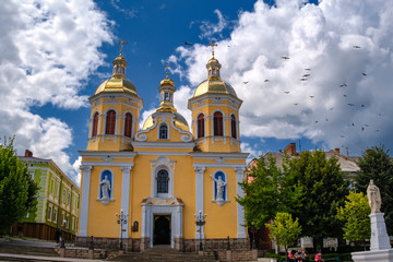 Trinity Church at Market Square in Berezhany, Ternopil region, Ukraine. August 2019