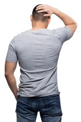Fototapeta premium Grey top dry on asian model for v-neck tshirt blank mockup