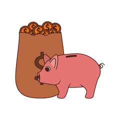 money savings and pig on white background