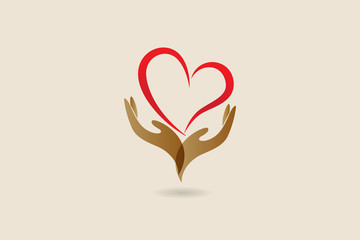 Hands and love heart logo vector