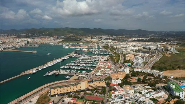 Beautiful view of the bay with yachts aerial view