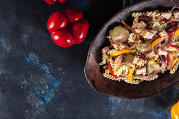 Fusilli pasta salad with smoked turkey
