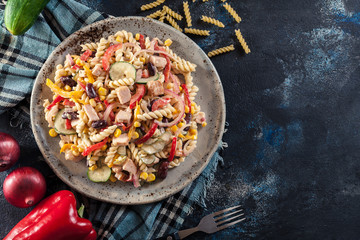 Fusilli pasta salad with smoked turkey