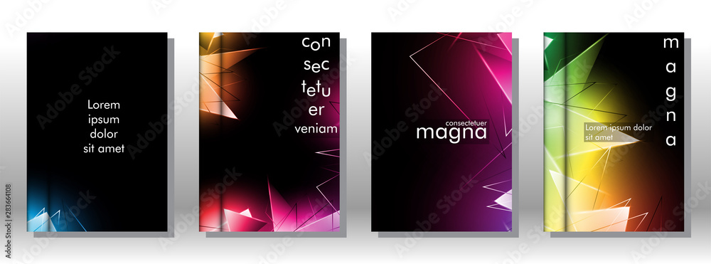 Poster set the book cover the background of the light triangle. abstract composition of 3d triangles. moder