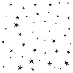 Set of cute hand drawn star. Abstract vector background with black starry.
