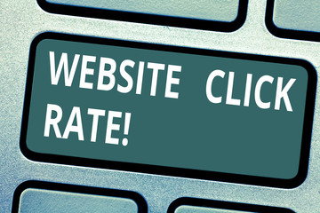 Fototapeta premium Text sign showing Website Click Rate. Conceptual photo ratio users who click specific link to number total users Keyboard key Intention to create computer message pressing keypad idea