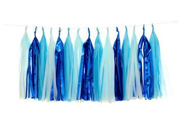 Garlands of paper tinsel light blue, blue, blue foil colors