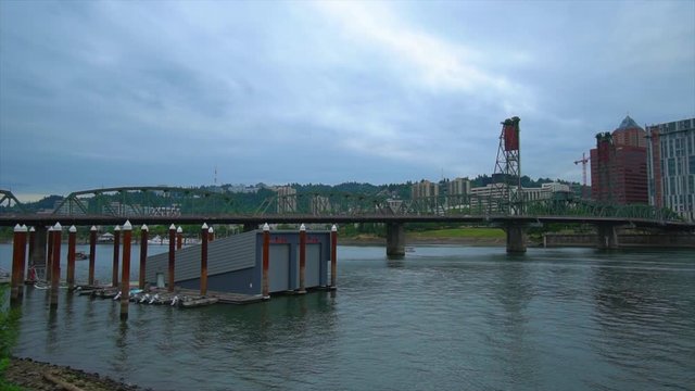 Hawthorne Bridge and downtown Portland along the Willamette River from the Eastside Esplanade