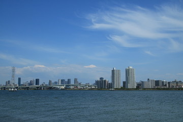 Fototapeta premium Widok na okolice Umeda z ujścia rzeki Yodogawa