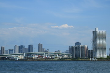 Fototapeta na wymiar 淀川河口付近から梅田方面の風景