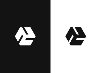 Minimalistic hexagonal geometric logo. Black white version.