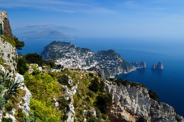 View of the beautiful seascape and coastline with cliffs of Capri.