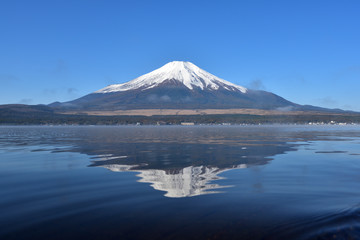 Mt. Fuji and blue sky and lake