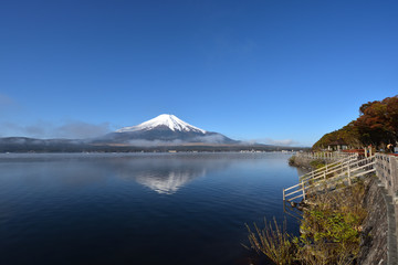Mt. Fuji and blue sky and lake