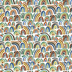 Abstract watercolor seamless pattern with hand painted rainbows