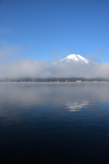 Mt. Fuji and blue sky and lake