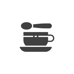 Tea cup and spoon vector icon. filled flat sign for mobile concept and web design. Teaspoon and cup with saucer glyph icon. Symbol, logo illustration. Vector graphics
