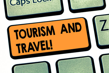 Writing note showing Tourism And Travel. Business photo showcasing business attracting...