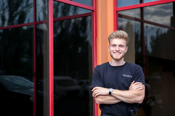 Handsome male security guard outdoors