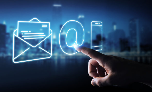 Businessman using thin line contact icon - Powered by Adobe
