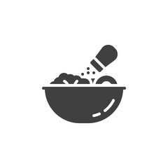 Salt food in a bowl vector icon. Food preparation process filled flat sign for mobile concept and web design. Cooking instructions glyph icon. Symbol, logo illustration. Vector graphics