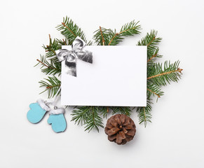Fototapeta na wymiar Empty Christmas greeting card on white background
