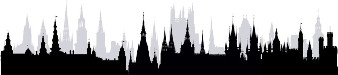 large old castle silhouettes panorama on white © Alexander Potapov