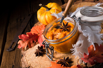 an autumnal rustic Canned Pumpkin,