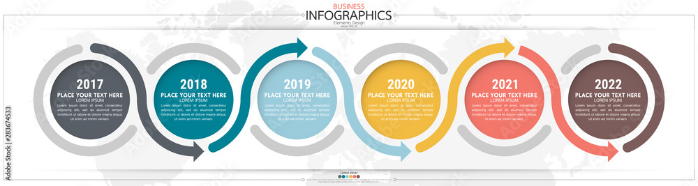 Poster infographic business horizontal timeline steps process chart template. vector modern banner used for