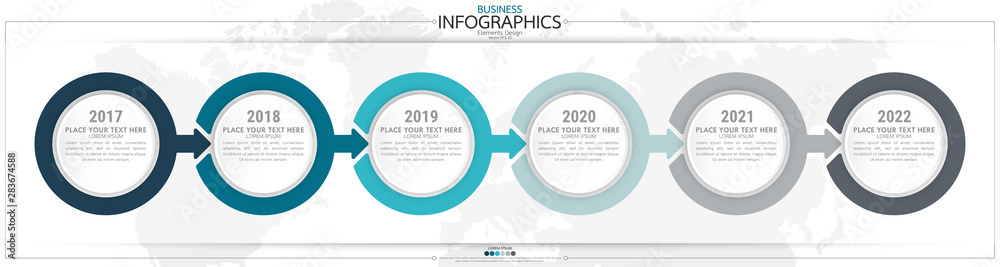 Poster infographic business horizontal timeline steps process chart template. vector modern banner used for