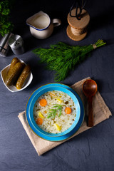 Polish sour cucumber soup or salt cucumber soup.